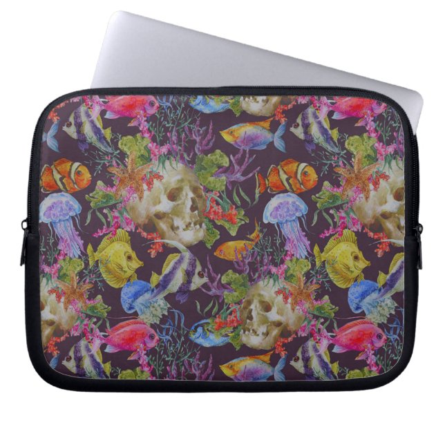 Sea Life Grunge Pattern Laptop Sleeve (Front)