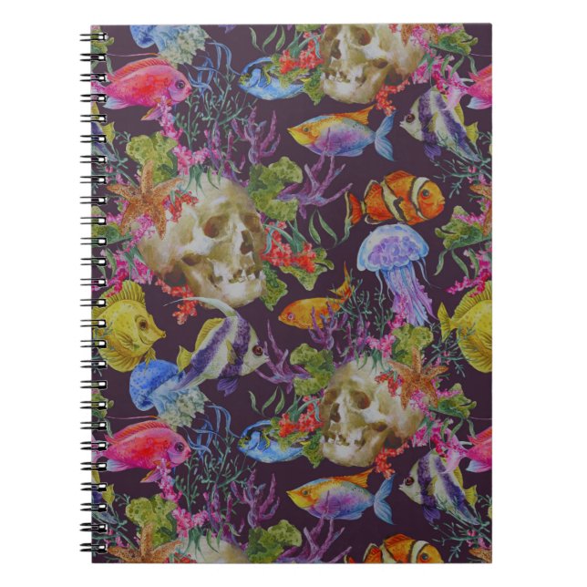 Sea Life Grunge Pattern Spiral Notebook (Front)