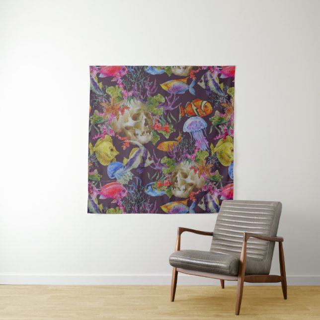 Sea Life Grunge Pattern Tapestry (In Situ (Horizontal))