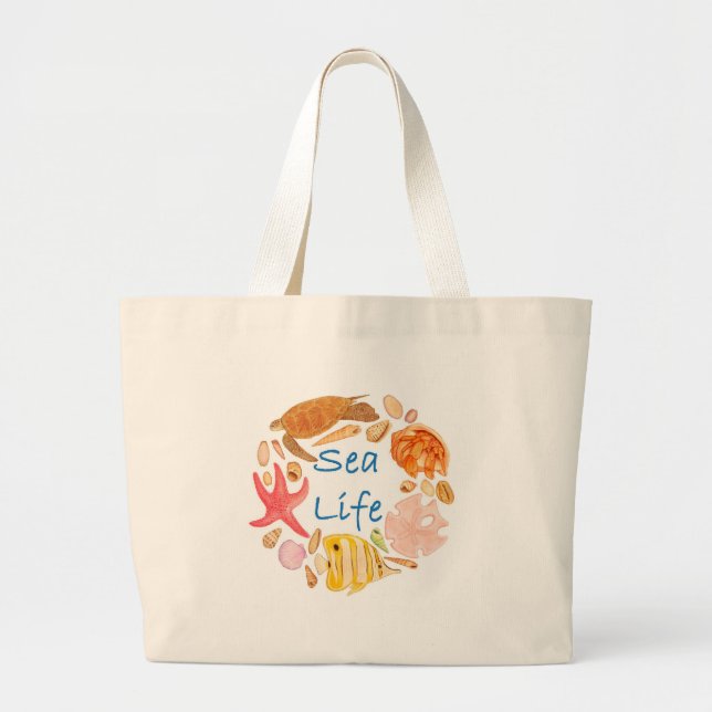 Sea Life Large Tote Bag (Front)