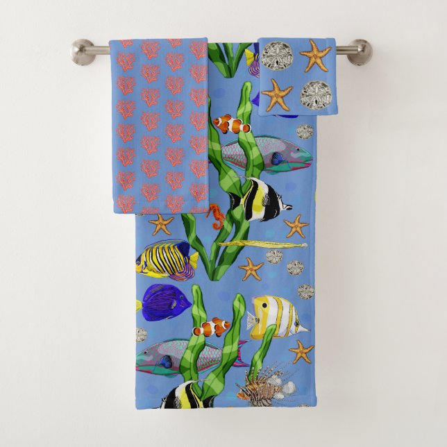 Sea life nautical print bath towel set (Insitu)