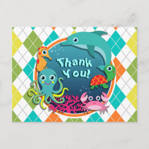Sea Life on Colourful Argyle; Baby Shower Postcard