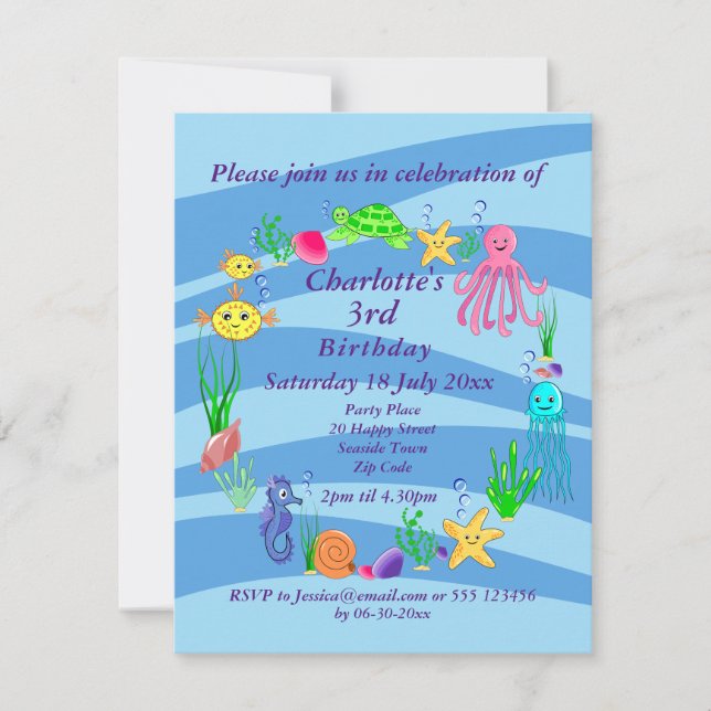 Sea Life Party Invitation  (Front)