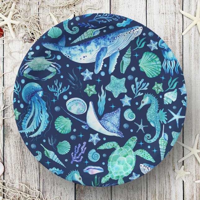 Sea Life Party Watercolor Blue Ocean Animals Paper Plate (Sea Life Party Watercolor Blue Ocean Animals Paper Plates)
