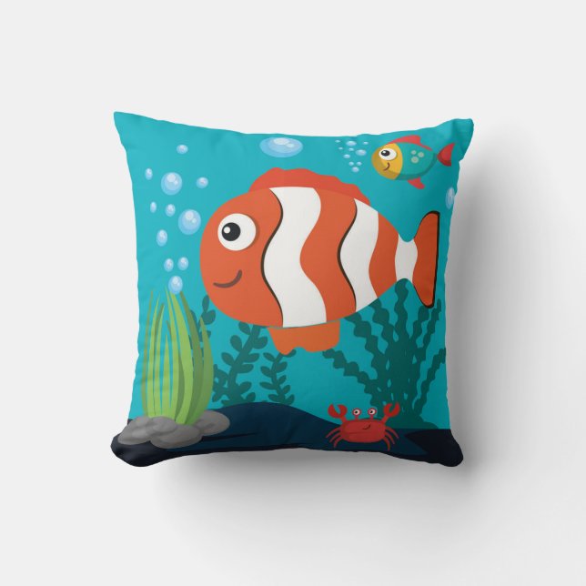 Sea-Life Pattern with Fish Crab Seaweed   Cushion (Front)