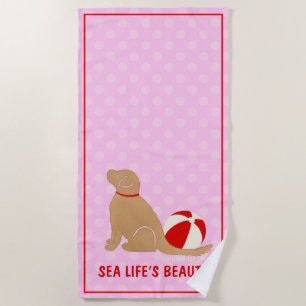 Sea Life’s Beauty Retriever Pink Beach Towel