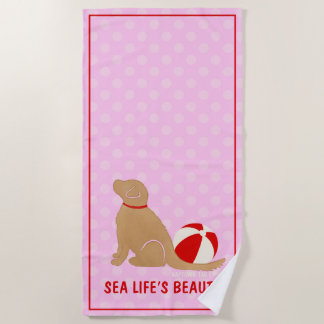 Sea Life’s Beauty Retriever Pink Beach Towel