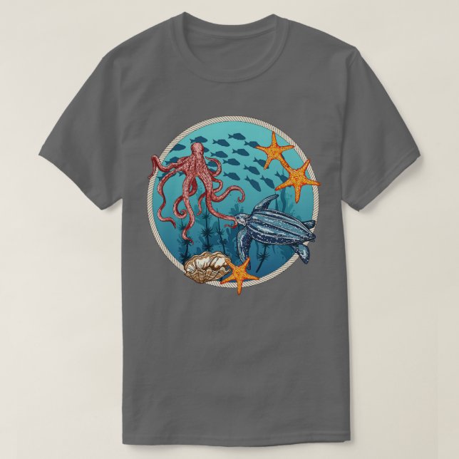 Sea Life Stamp T-Shirt (Design Front)