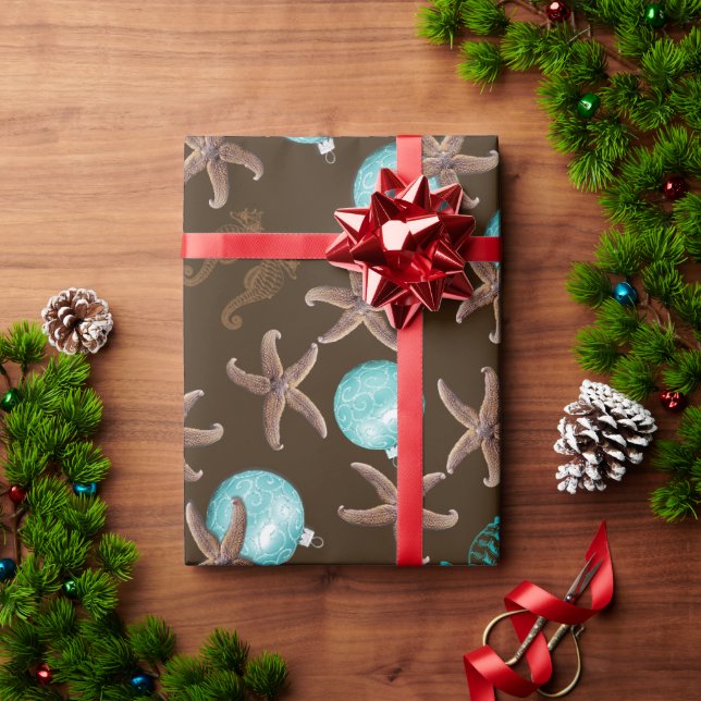 Sea Life Tropical Pattern Brown Christmas Wrapping Paper (Holiday Gift)