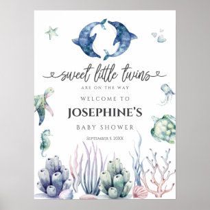 Sea Life Twins Baby Shower Welcome Poster