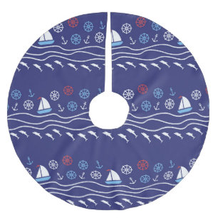 Sea Life: Vintage Seamless Pattern Brushed Polyester Tree Skirt