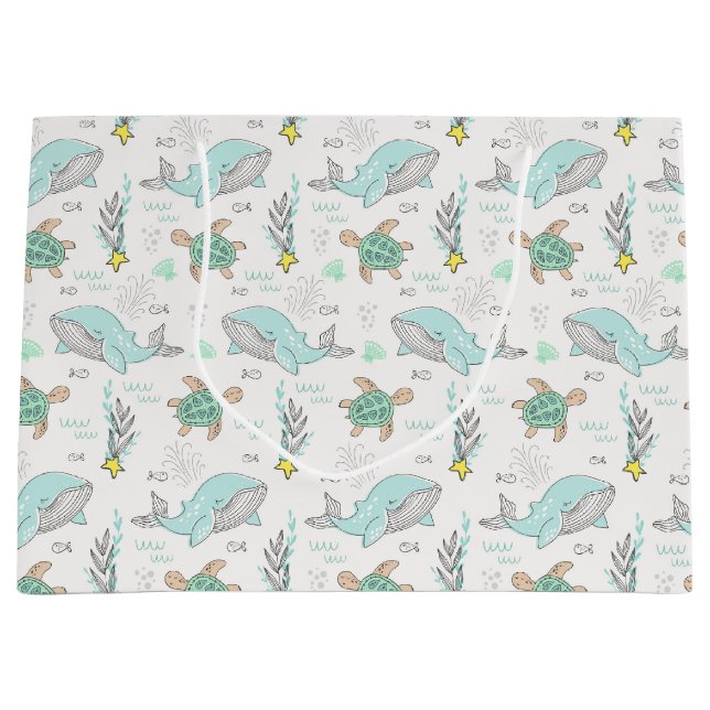 Sea Life Whales and Turtles Large Gift Bag (Front)