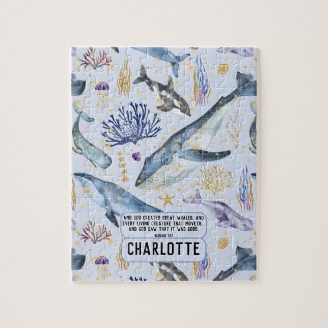 Sea Life Whales Christian Bible Verse Name Gift Jigsaw Puzzle (Vertical)