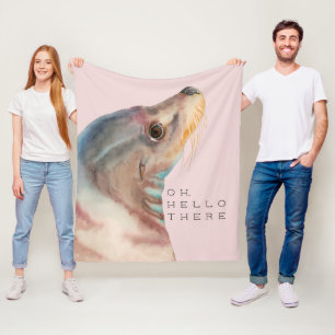 Sea Lion Animal Art   Oh Hello There Fleece Blanket