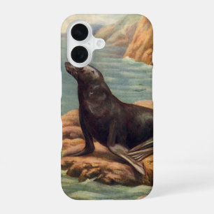 Sea Lion by the Seashore, Vintage Marine Mammals iPhone 16 Case