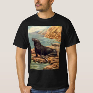 Sea Lion by the Seashore, Vintage Marine Mammals T-Shirt