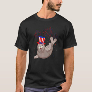 Sea Lion Graphic Red White Blue Fireworks Decor 4t T-Shirt