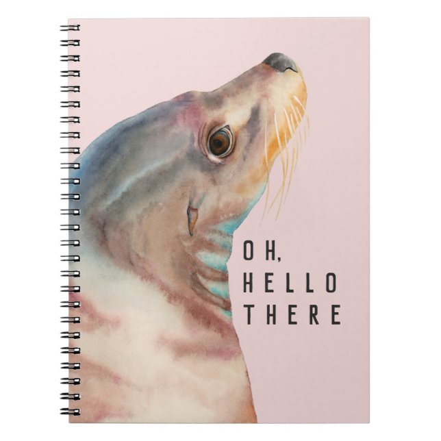 Sea Lion  Illustration | Add Your Funny Text Spiral Notebook (Front)