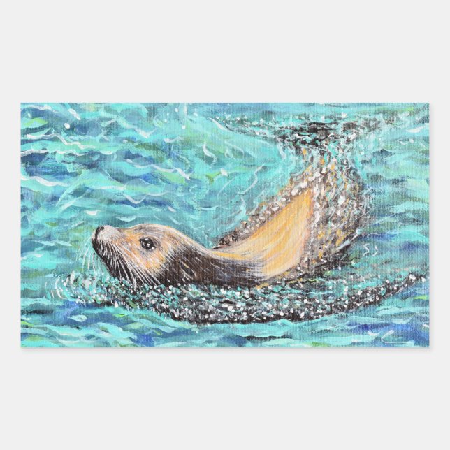 Sea Lion Painting Rectangular Sticker (Front)