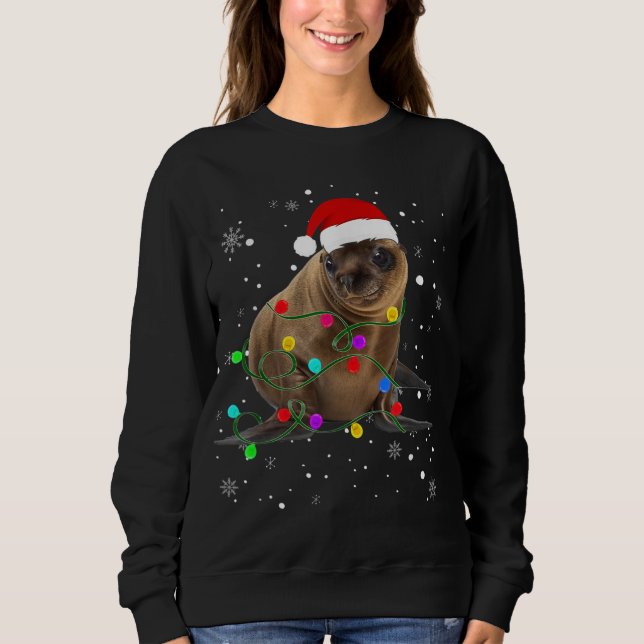 Sea lion With Christmas Lights Christmas Sea Lion  Sweatshirt (Front)