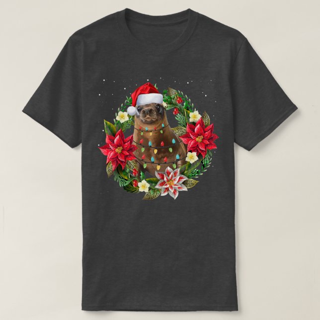 Sea lion With Christmas Lights Matching Family  T-Shirt (Design Front)