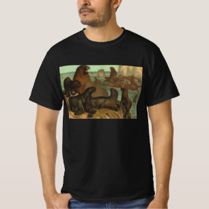 Sea Lions on the Beach, Vintage Marine Life Animal T-Shirt