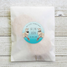 Sea Lions Teal Blue Modern Wedding  Classic Round