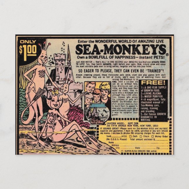 SEA-MONKEYS VINTAGE Postcards (Front)
