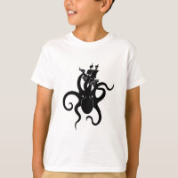 Sea Monster Blue and Black Kraken with Ship