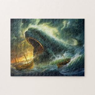 Sea Monster Emerging from Waves Fantasy Painting Jigsaw Puzzle