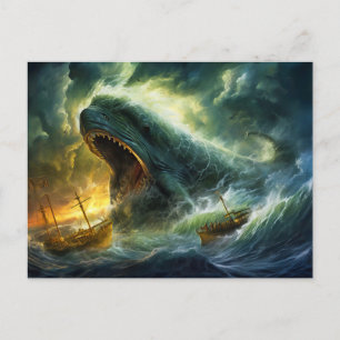 Sea Monster Emerging from Waves Fantasy Painting Postcard