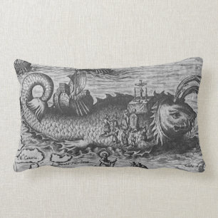 Sea Monster/Kraken Throw Pillow Black/White