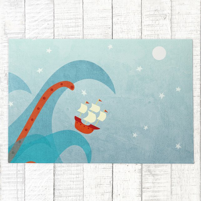 Sea Monster Sailing Boat Doormat (Fun sailing boat sea monster coastal doormat)