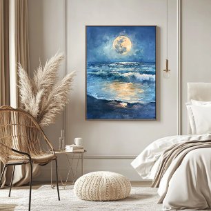 SEA MOON WATERCOLOR ILLUSTRATION POSTER