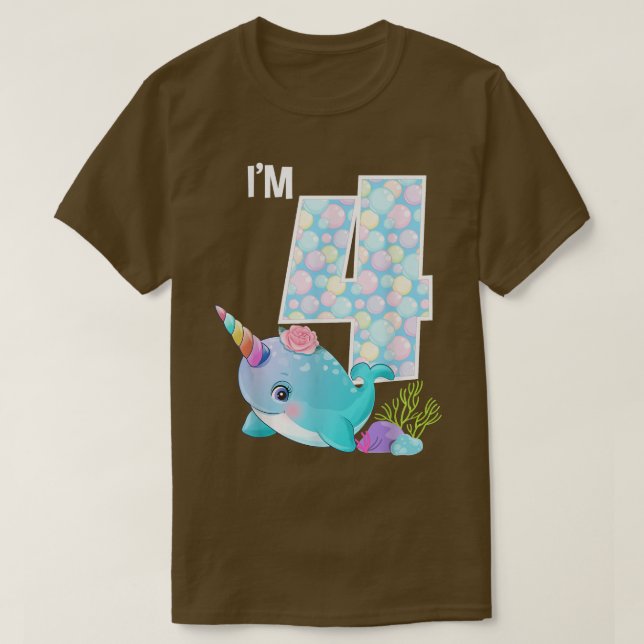 Sea Narwhal Birthday Im 4 Underwater Ocean Theme 4 T-Shirt (Design Front)