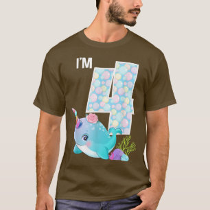 Sea Narwhal Birthday Im 4 Underwater Ocean Theme 4 T-Shirt