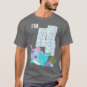 Sea Narwhal Birthday I'm 4 Underwater Ocean Theme T-Shirt