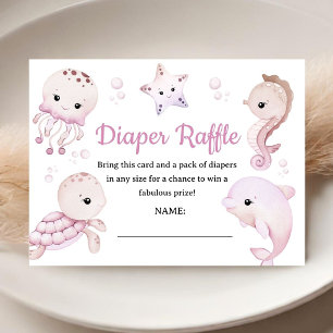 Sea Ocean Baby Shower Girl Pink Diaper Raffle Enclosure Card