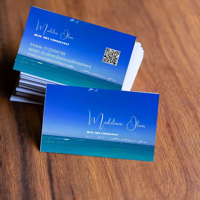Sea Ocean Beach Travel Blue Modern Business Card (Creator Uploaded)