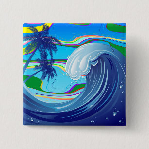 Sea Ocean big Wave Water Double-Sided keychain 15 Cm Square Badge