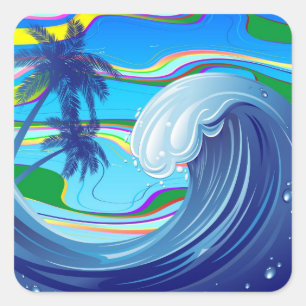 Sea Ocean big Wave Water Double-Sided keychain Square Sticker