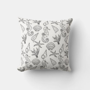 Sea Ocean Black and White Marine Life Design 244 Cushion