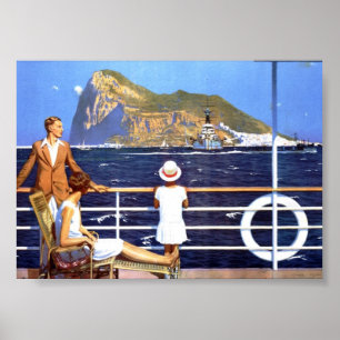 Sea Ocean Cruise Travel to Gibraltar Vintage Poster