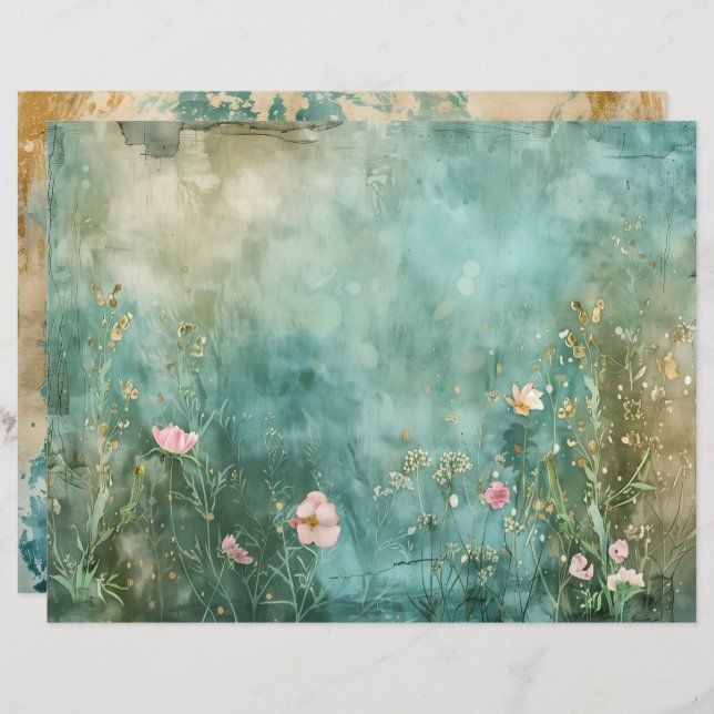 Sea Ocean Mermaid Teal Blue Scrapbook Paper (Front/Back)