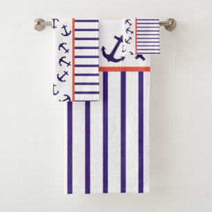 Sea Ocean Nautical Theme Anchor Captain Bath Towel Set