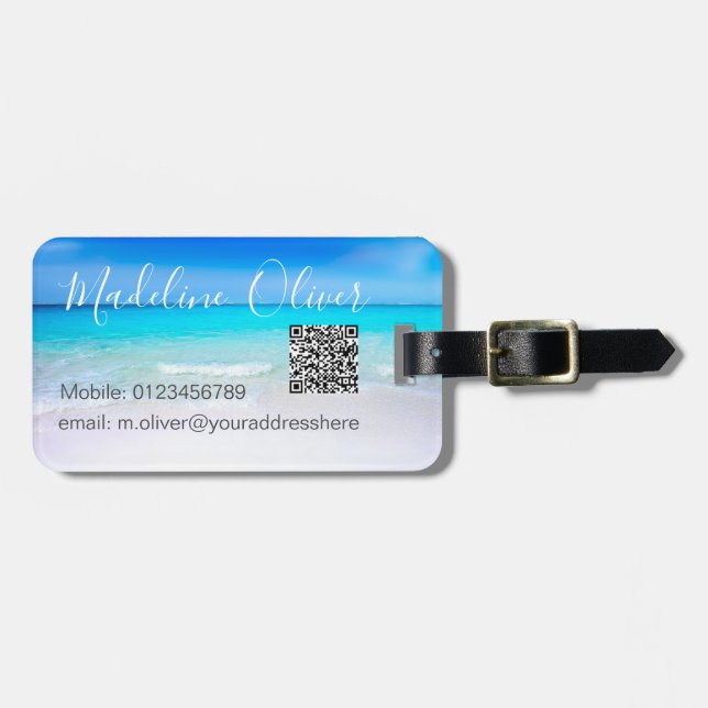 Sea Ocean Scene Blue QR Code Luggage Tag (Front Horizontal)