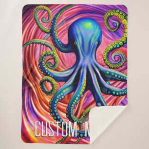 Sea Octopus with Personalised Name Sherpa Blanket