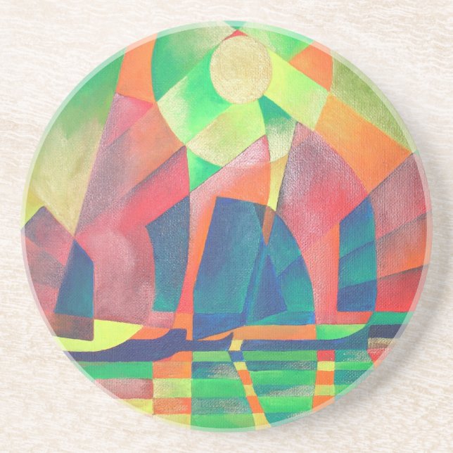 Sea of Green With Cubist Abstract Junks Coaster (Front)
