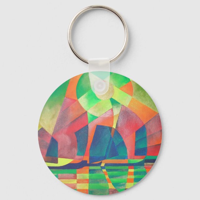 Sea of Green With Cubist Abstract Junks Key Ring (Front)