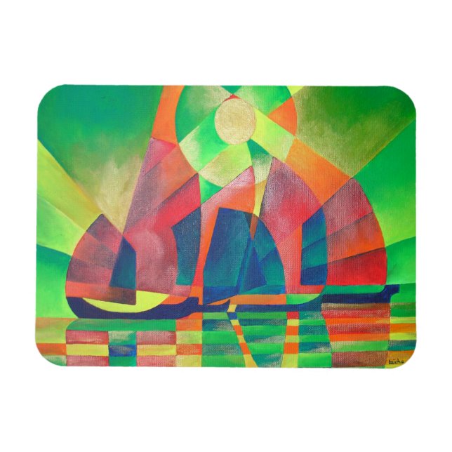 Sea of Green With Cubist Abstract Junks Magnet (Horizontal)